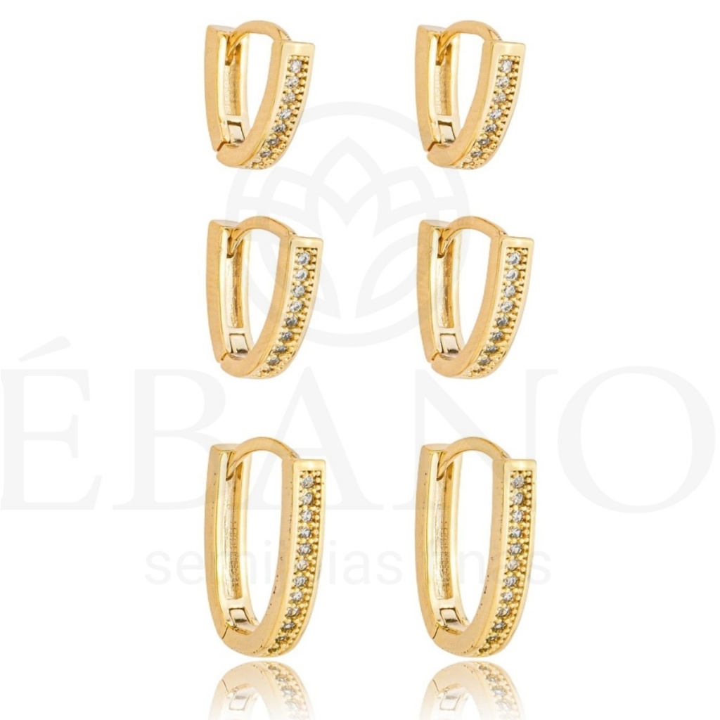 Brinco Argola Cravejada com Zirconia Banhada a Ouro 18k Argolinha Primeiro e Segundo Furo Sem Níquel