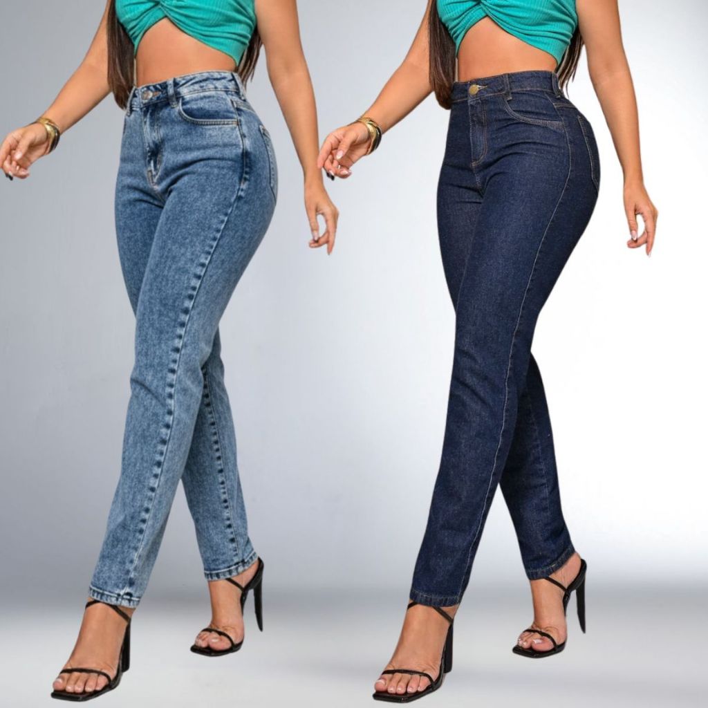 Kits Calças Jeans Mom Feminino 100% Algodão Premium Cintura Alta