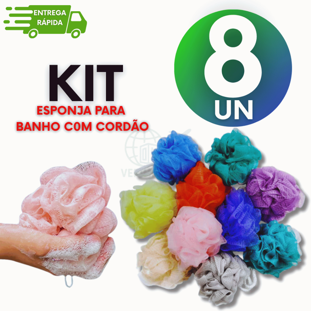 Esponjas De Banho Esfoliante Bucha Nylon Kit 8 Unidades em Oferta na Shopee