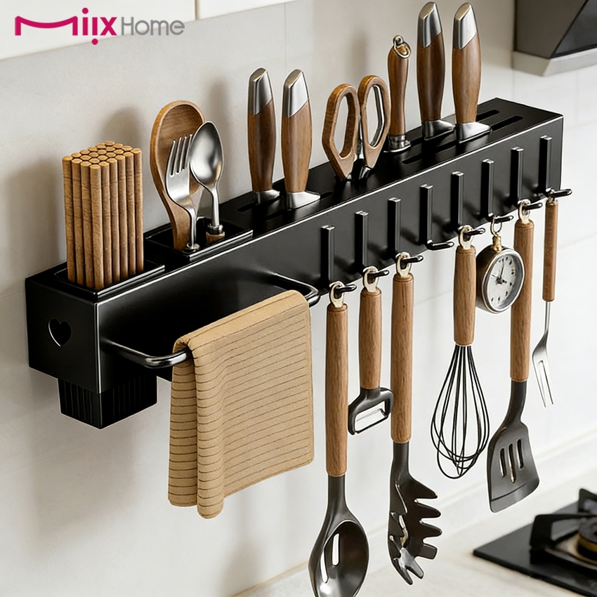 Suporte Para Armazenamento De Facas Ganchos Talheres Utensílios De Cozinha De Ferro preto