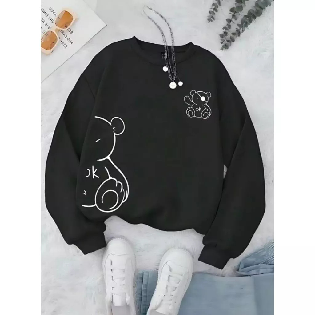 Moletom Feminino Urso Minimalista Moda Blogueirinha Casaco De Frio Blusa Flanelado Lançamento