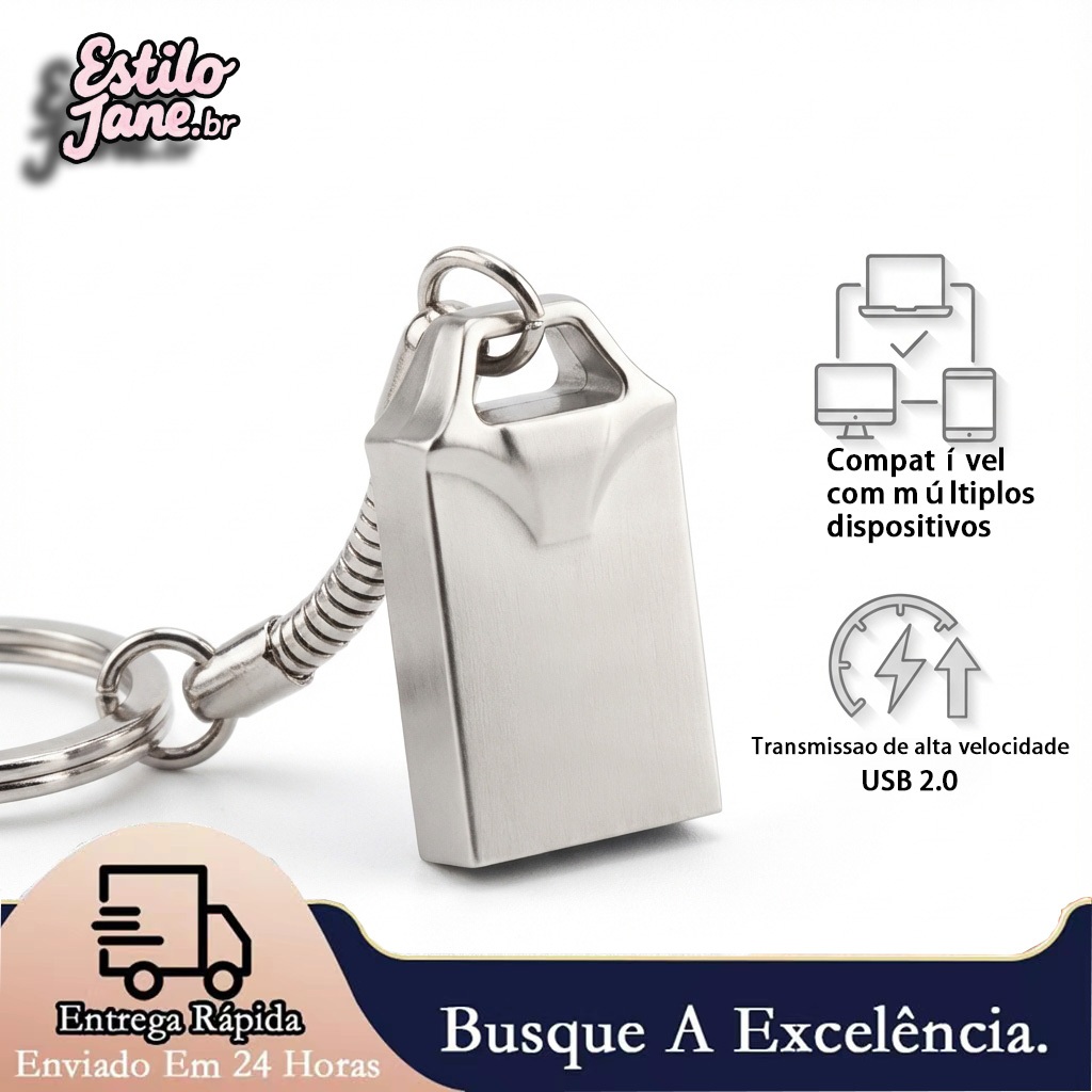 Mini Pendrive Eletro Original – Chaveiro Metálico USB 2.0 (4GB a 64GB) 🔑💾