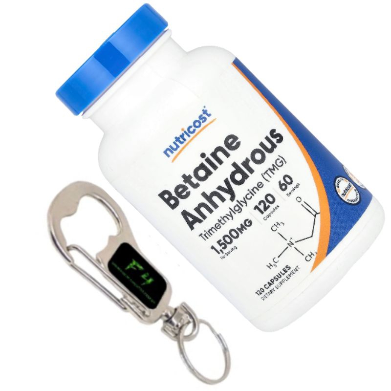 Chaveiro Mosquetão e Betaína Anidra Nutricost 120 cápsulas
