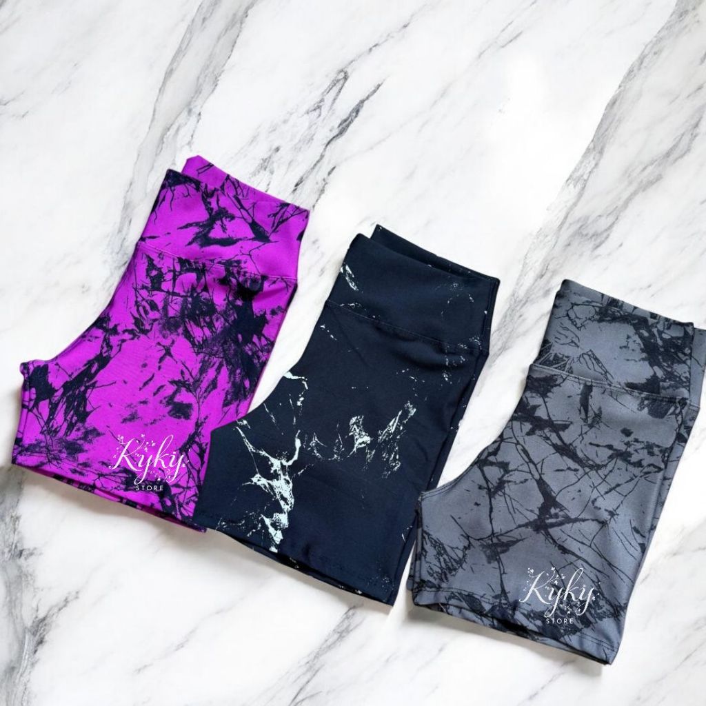 Kit 3 Shorts Fitness Marmorizado Roupa Academia Cintura Alta Feminino Tie Dye Zero Transparencia