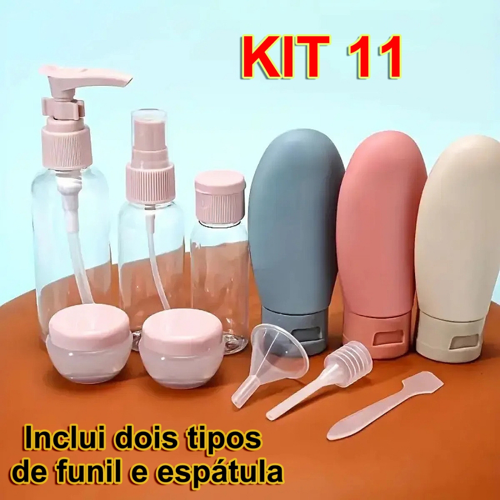 Kit 11 Frascos De Viagem  Set Frasco Cosmético Frasco Plástico Loção Frasco Toner Frasco Spray Shampoo Frasco