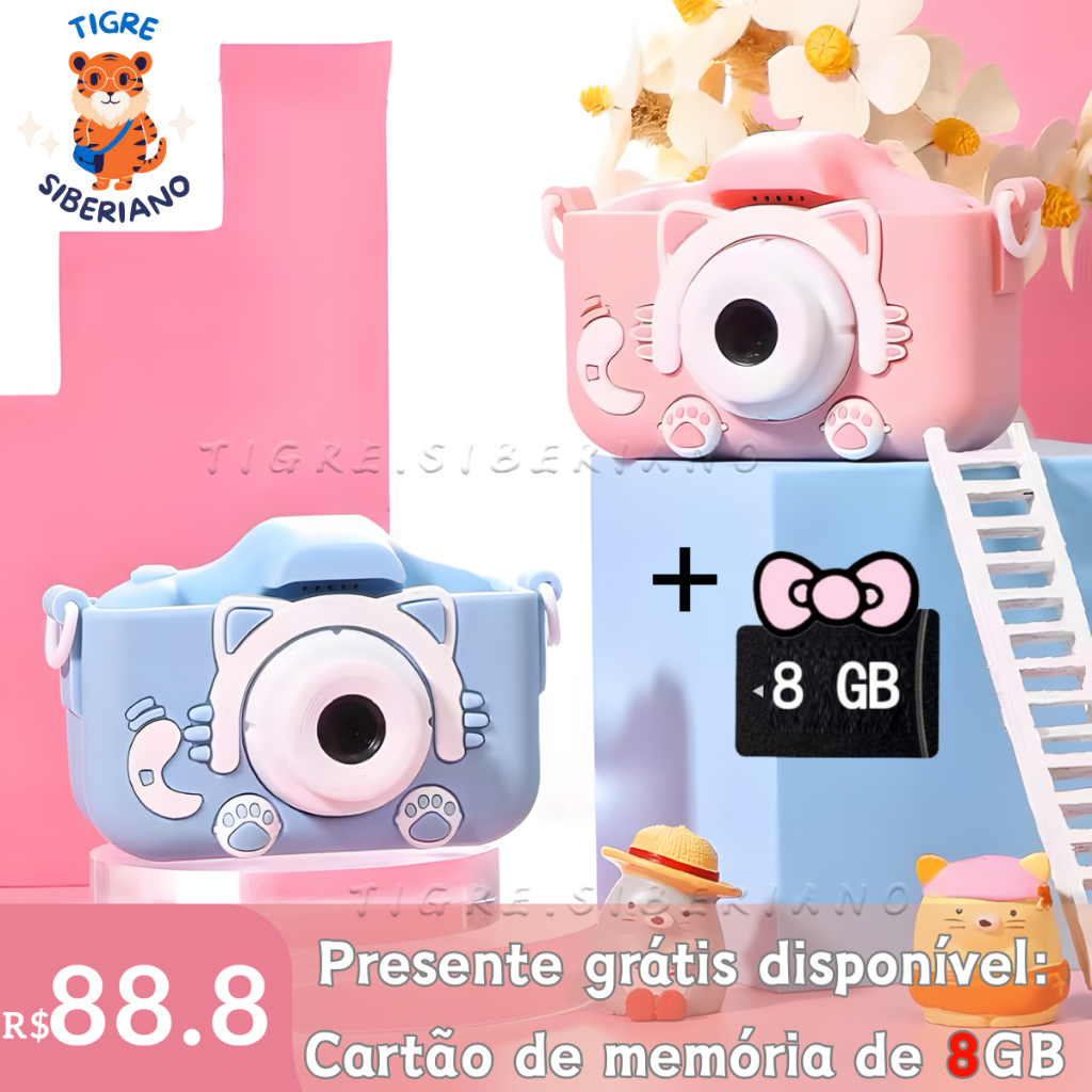 🎁Presente grátis: Cartão 8GB Mini Câmera Infantil Mini 【Tira Foto De Verdade】Recarregável Com Capa Video Jogos Fotos