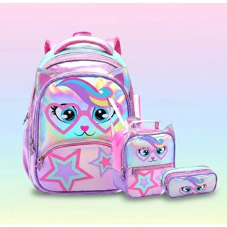 KIT MOCHILA COM LANCHEIRA E ESTOJO INFANTIL FEMININA DENLEX/ MOCHILA HOLOGRÁFICA/ MOCHILA PARA MENINA/ MOCHILA INFANTIL em Oferta na Shopee