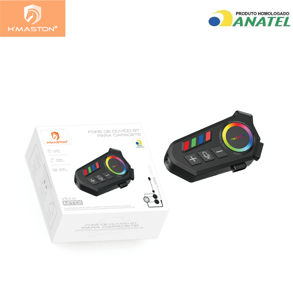 H'maston MT-02 Fone de ouvido bt para capacete Bluetooth IP65 Sem Fio Prova BT5.4 LED em Oferta na Shopee