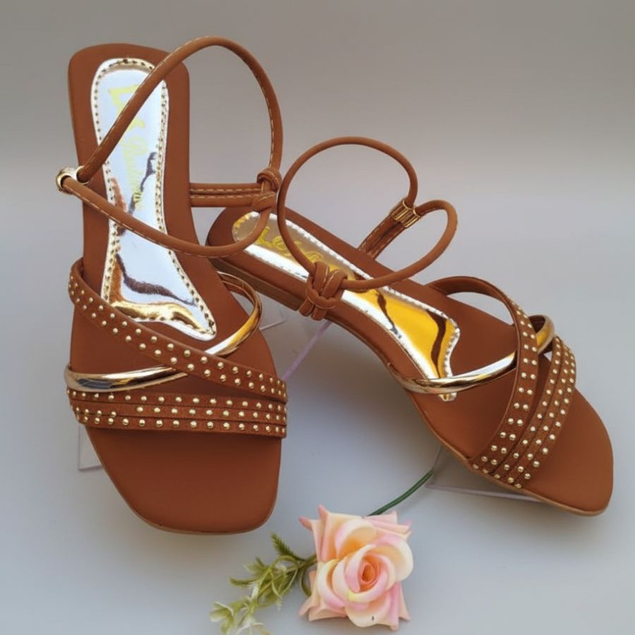 Sandália Feminina Rasteira com Pedras de Brilho