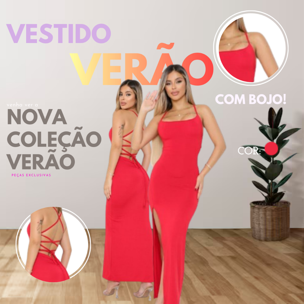 Vestido LONGO elegante com costas nuas trançadas Fenda Lateral Empina Bumbum Colado Novo