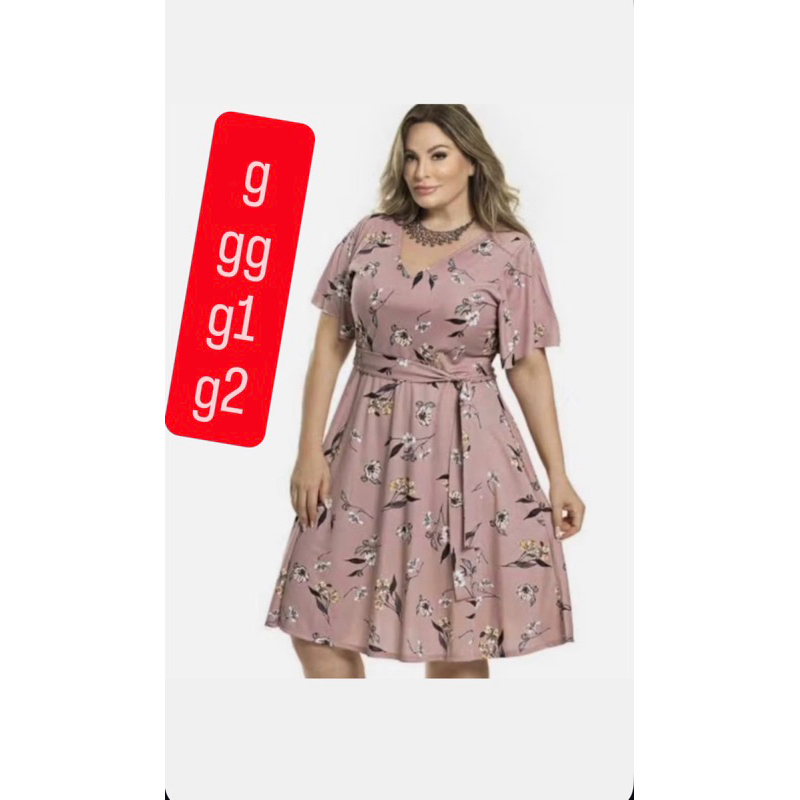 Vestido Estampado Suplex Digital manga fler com faixa gode Veste 44/46/48/50 G GG G1 G2 em Oferta na Shopee