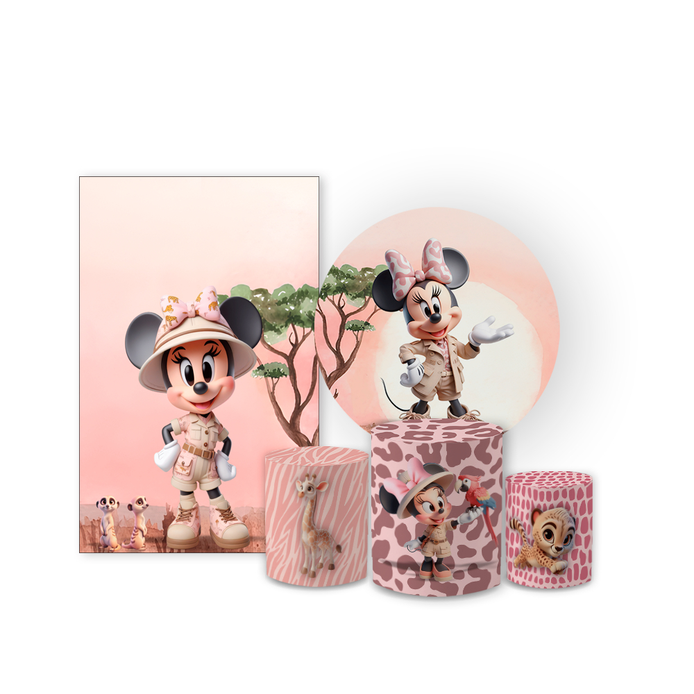 Kit Casadinho Festa + Trio Capa Cilindro Estampa Em Tecido Mnie Mky Safari Savana Àfrica