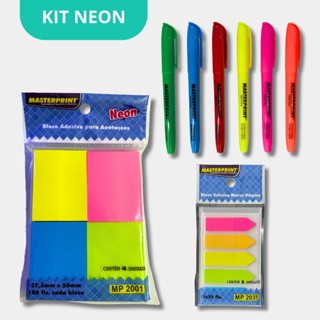 Kit 6 Marca Texto Neon + Bloco adesivo + Marca paginas em Oferta na Shopee