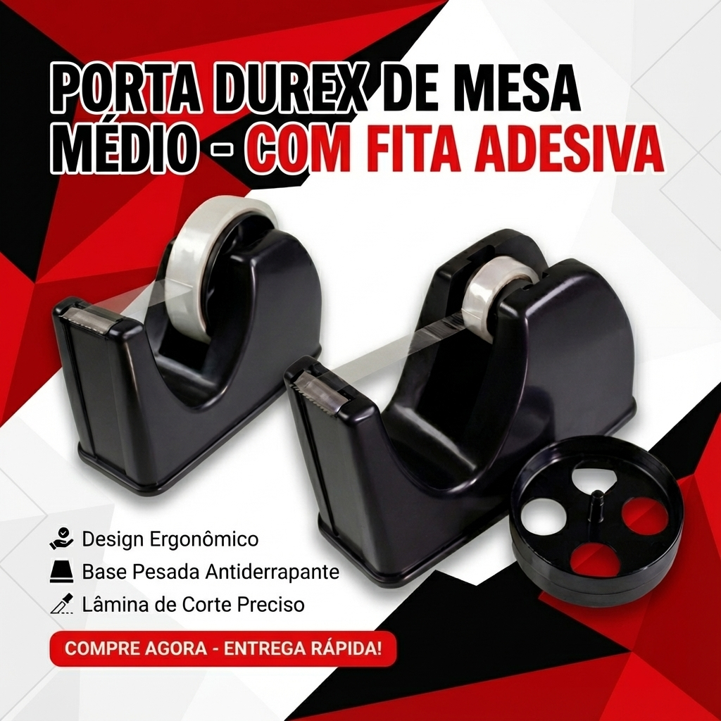 Kit Suporte Porta Durex Médio – Rosa/Preto com 2 Adaptadores e Fita Adesiva em Oferta na Shopee