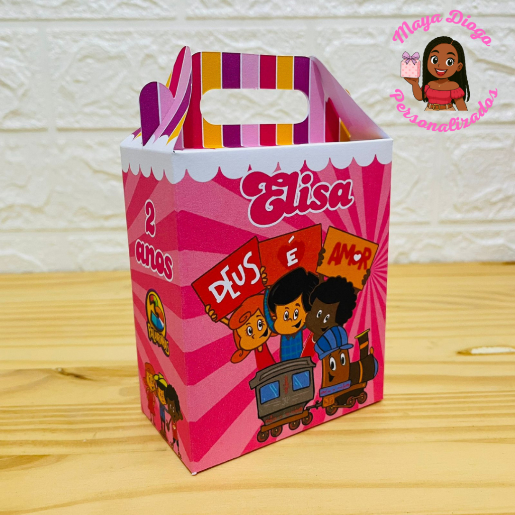 3 Palavrinhas rosa - Lembrancinha Aniversário Caixinha Maletinha Personalizada desmontada