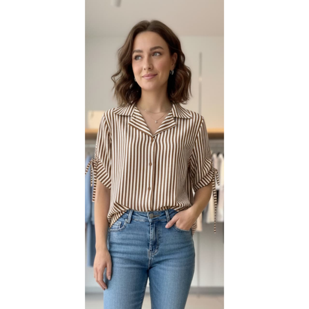 Camisa Social  Manga curta Com Botão Femimina Detalhe Na Manga em Oferta na Shopee