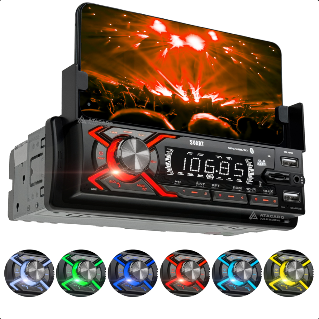 Som Automotivo Svart S500x Pro 2 Usb Bluetooth Leitor Cartão Sd Suporte p/ Celular