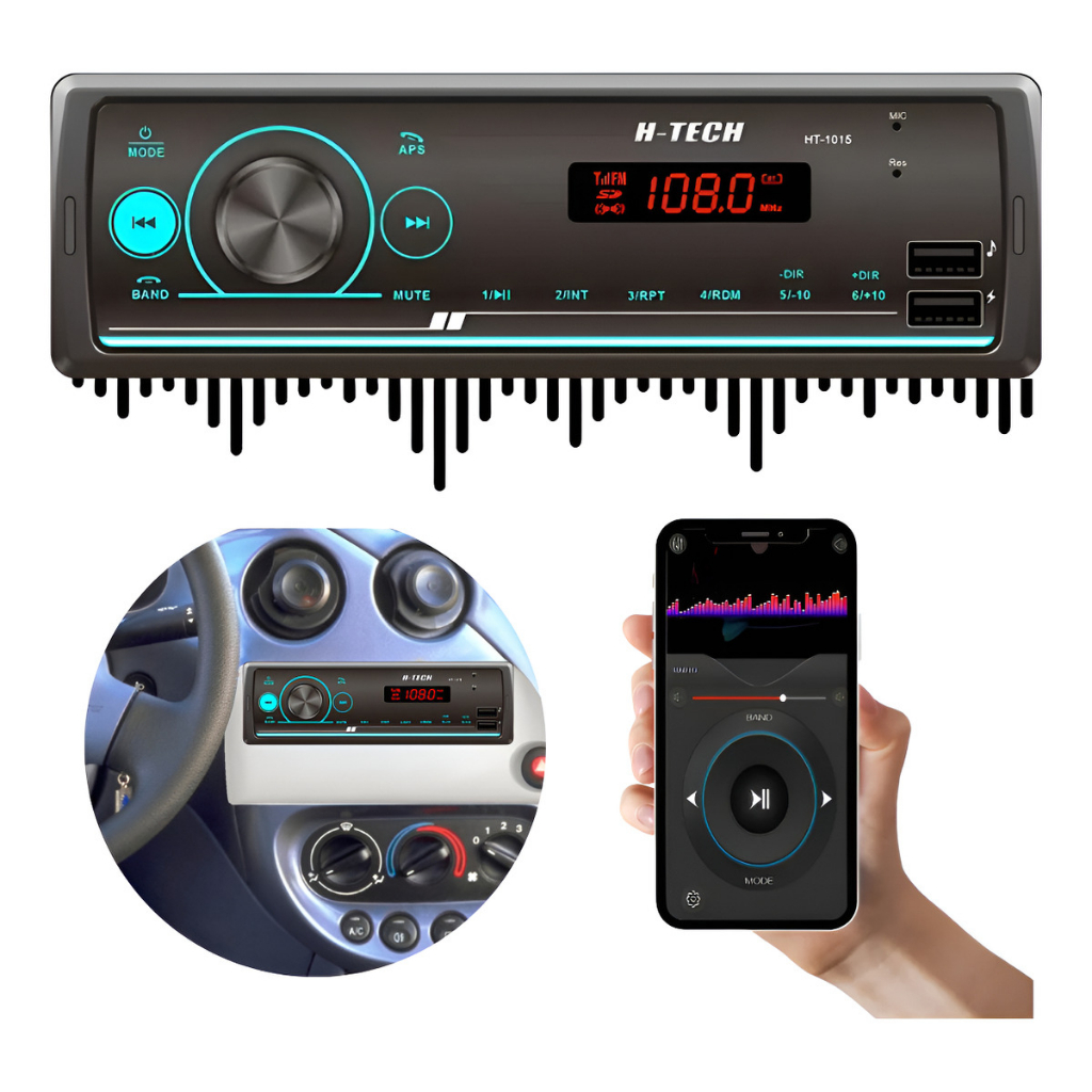 Rádio Auto Som Automotivo Aparelho MP3 p/ Carro Entrada USB Aux Bluetooth