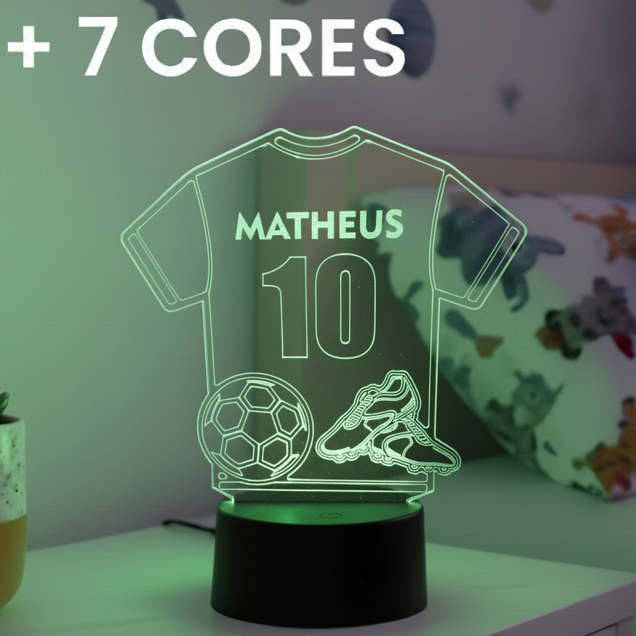 Luminária Camisa 10 de Futebol Personalizada Nome Presente Aniversário Criança Copa Quarto Menino