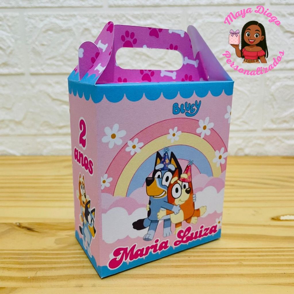 Bluey menina - Maletinha Lembrancinha Aniversário Personalizada - Desmontadas