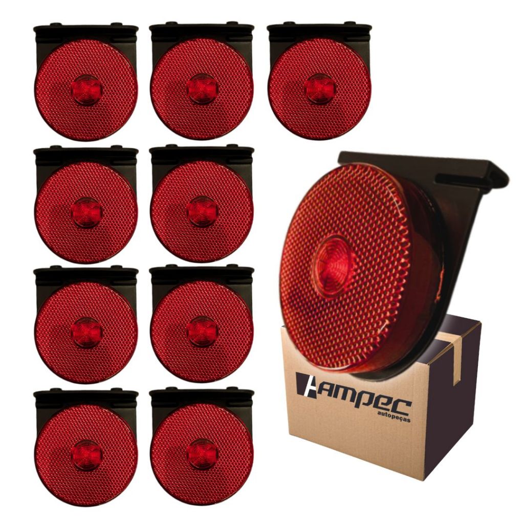Kit 10 Lanterna Lateral LED Para Caminhão Reboque Randon Guerra Facchini Bivolt Vermelho Com Suporte