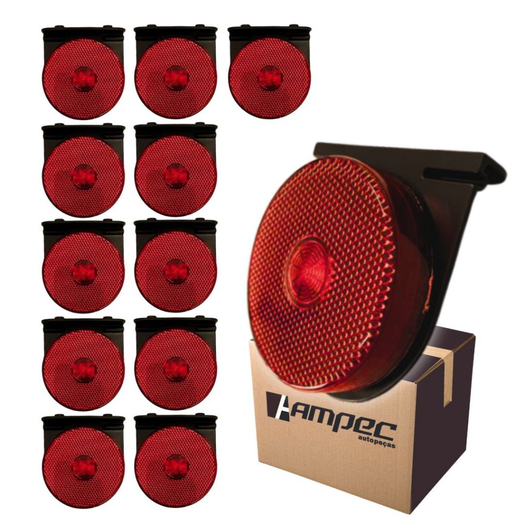 Kit 12 Lanterna Lateral LED Para Caminhão Reboque Randon Guerra Facchini Bivolt Vermelho Com Suporte