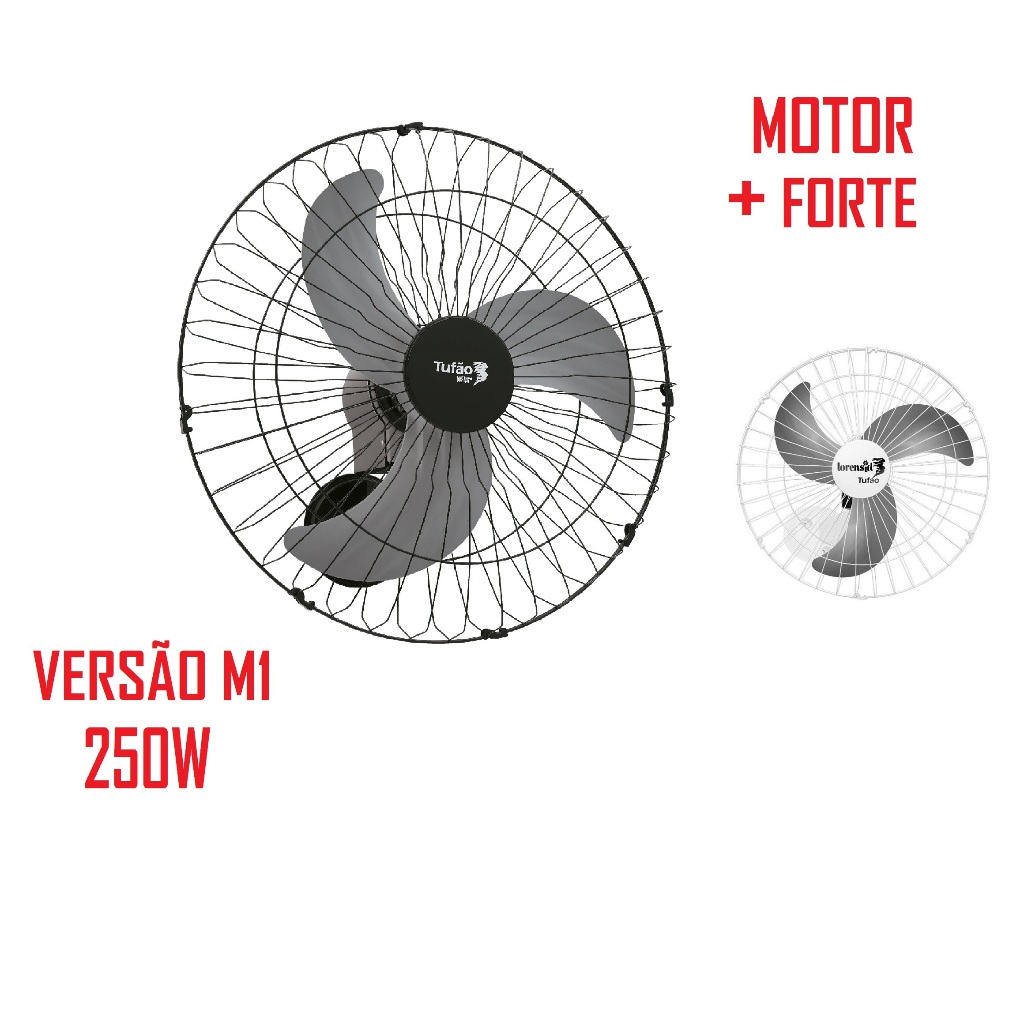 VENTILADOR TUFÃO DE PAREDE 50CM PRETO BIVOLT MODELO M1 COM GRADES DE FERRO  LORENSID