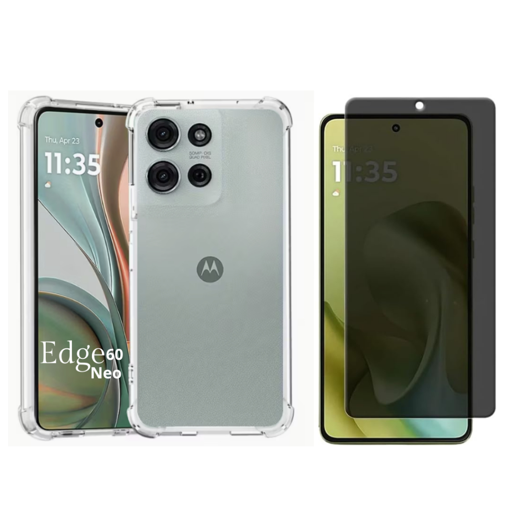 Capa Capinha Transparente Anti-queda Premium + Película Privacidade Anti-Espião 3D para Edge 60 Neo. Tela 6,36