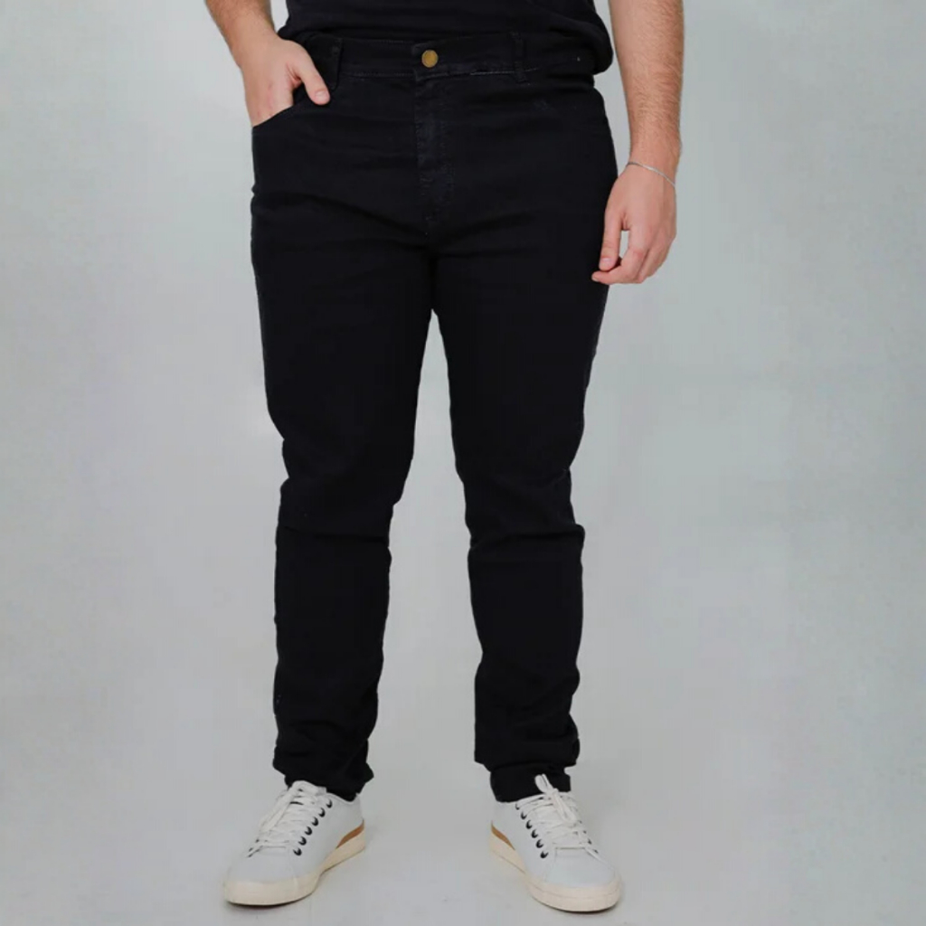 Calça Masculina Plus Size Sarja Tex Denim Botão e Bolso Verão Fresca Elastano Slim Gordinho