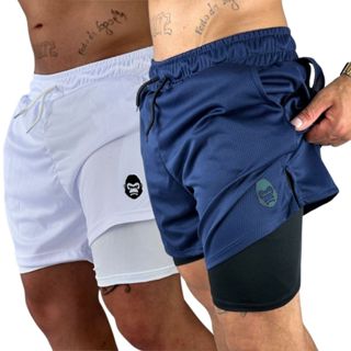 Bermudas Masculinas Corrida 2 em 1 Dupla Camada e Suporte Celular em Oferta na Shopee