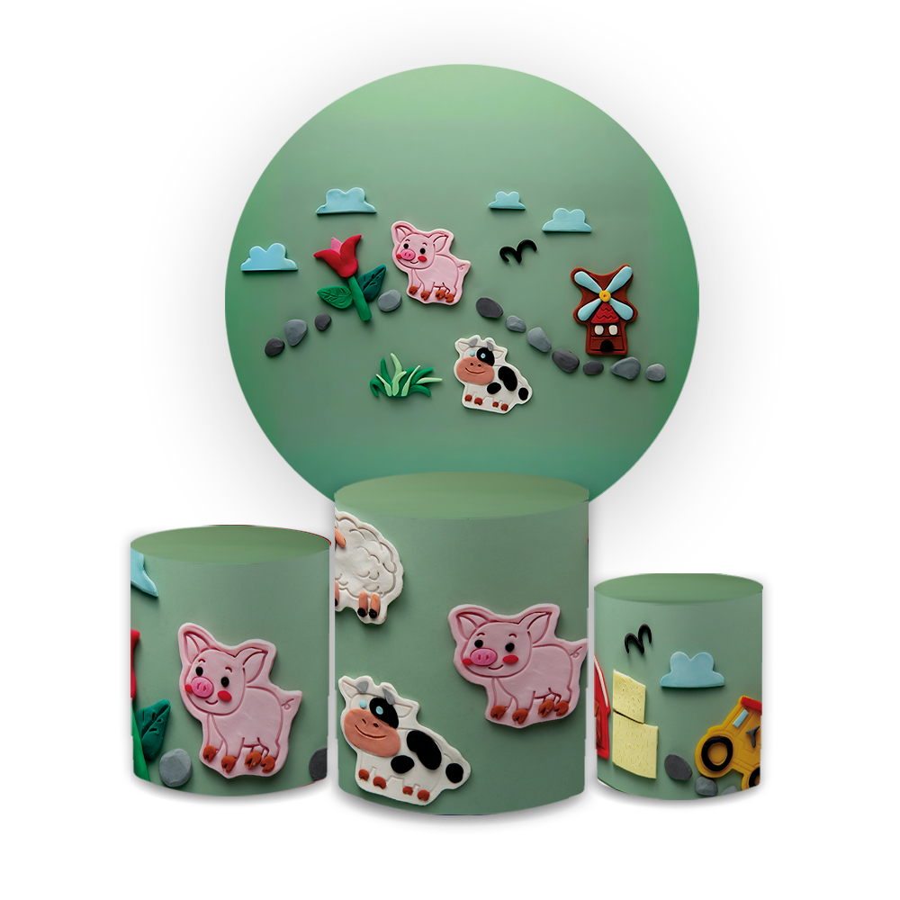 Kit Capa Painel Festivo + Trio Cilindro Decoração Animais Cute Festa Aniversário Veste Fácil