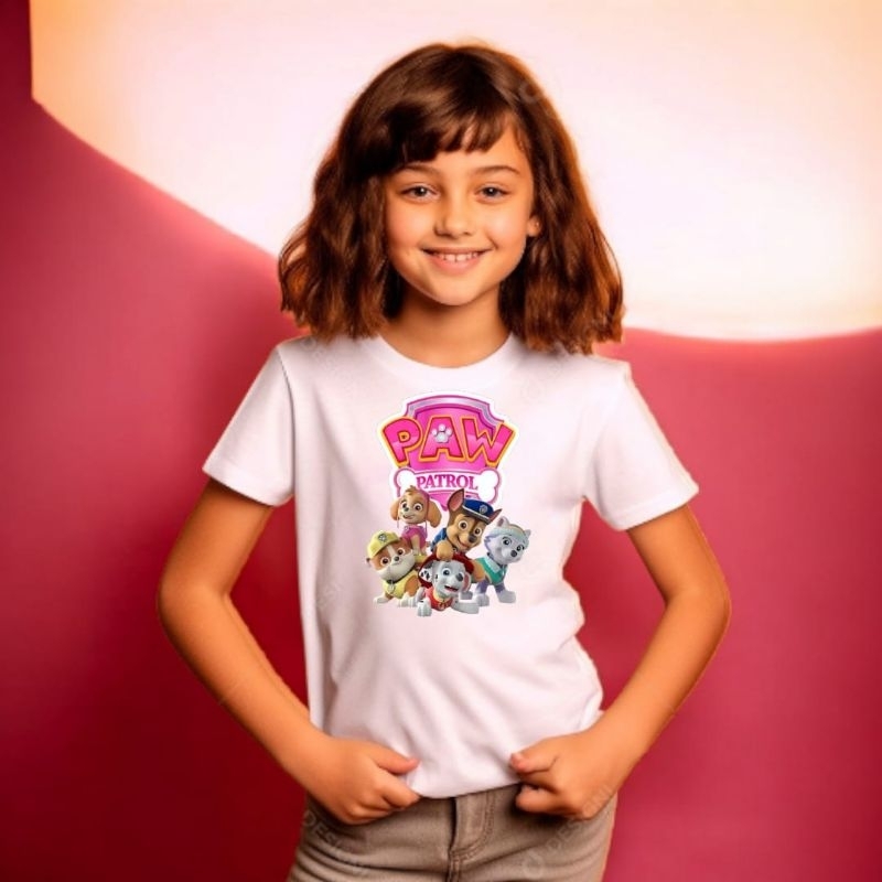 Camiseta Blusinha  Patrulha Canina Infantil Feminina Estampa Personagens Algodão Confortável