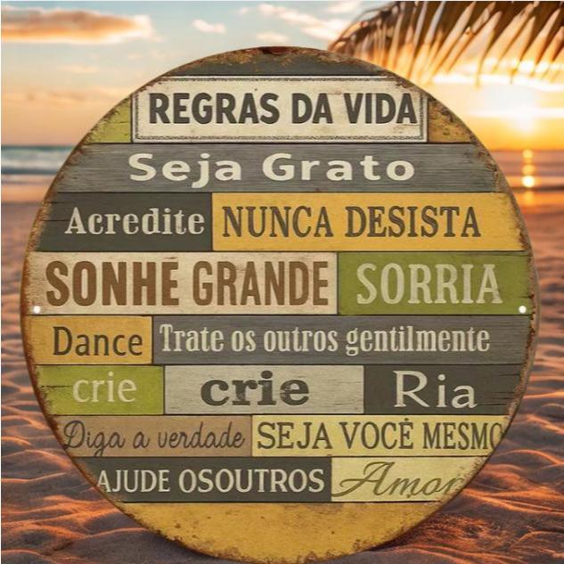 Placa Quadro Decorativo Regras da Vida Redondo Retro Motivacional Casa Sala Hall Área Churrasco