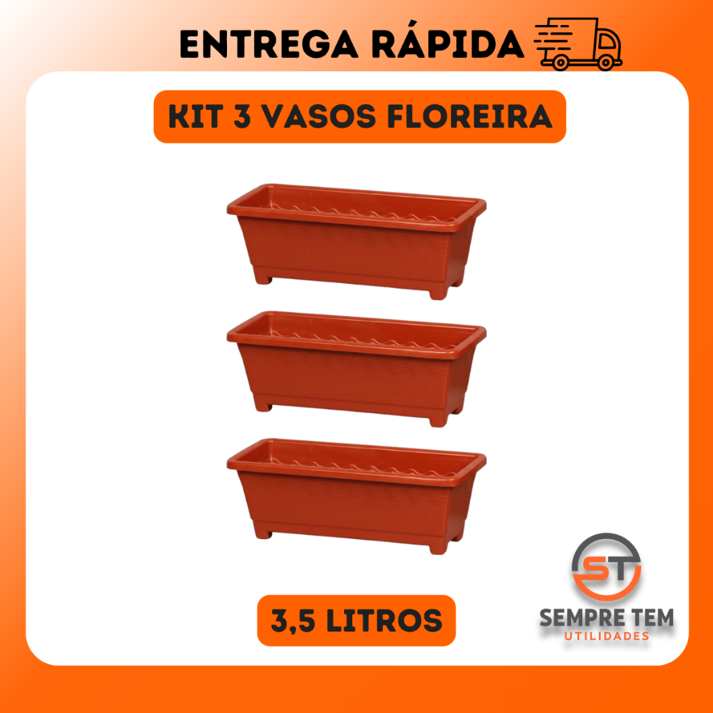 Kit 3 X Vasos Floreira 3,5 Litros Plástico Reforçado Jardineira Multiuso Flores Ervas Hortaliças