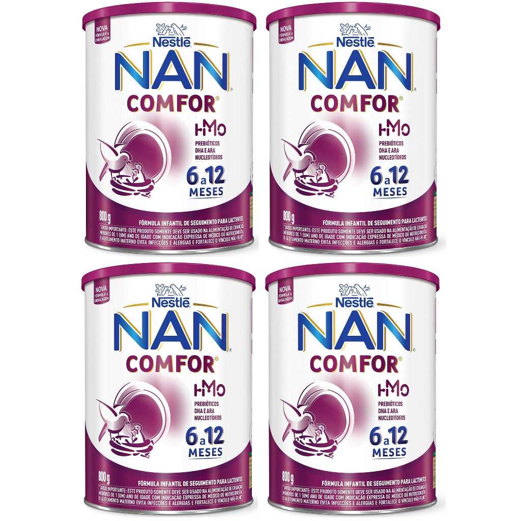 Kit 4 Latas NAN Comfor 6 a 12 meses 800g cada (ROXO) EQ.1