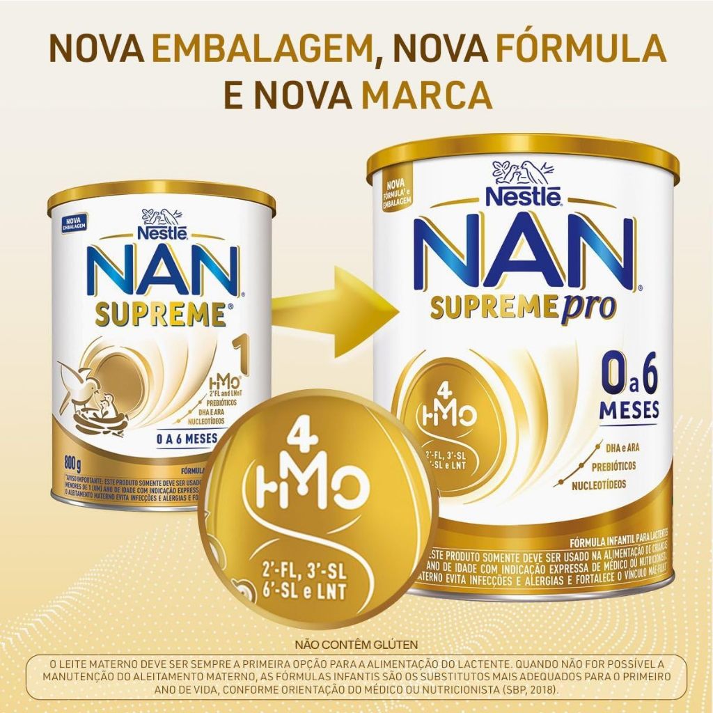 Kit 4 Latas NAN Supreme 0 a 6 Meses Fórmula Infantil 800g cada (AMARELO) EQ.1 — imagem 2 de 2