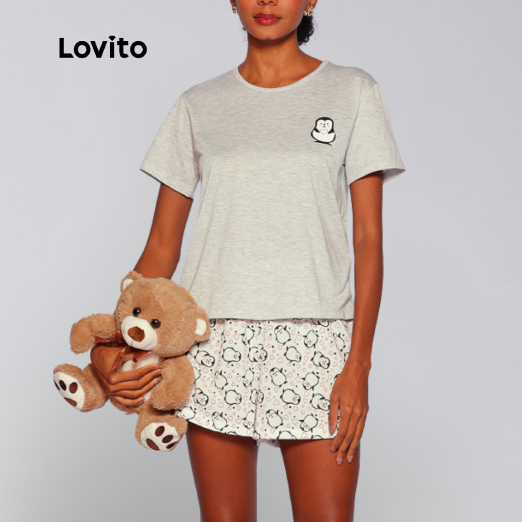 Lovito Pijama Conjunto Top e Shorts Curto com Estampa Pinguim PJB1012BRL1042