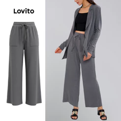 Lovito Calça Longa Com Bolsos em Malha Tricot Feminina PTB598BRL628