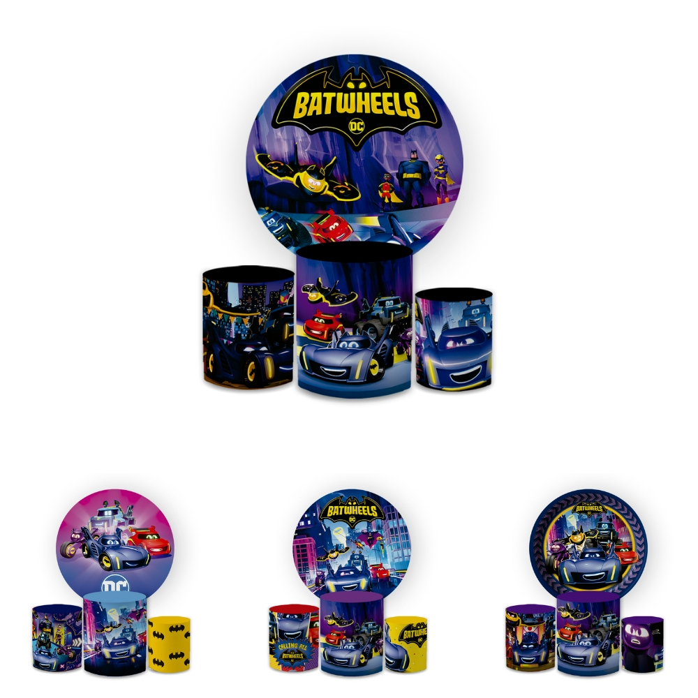 Kit Capas Festiva Painel Cilindros Decoração Aniversario Lançamento Batwheels Bibi Paineis
