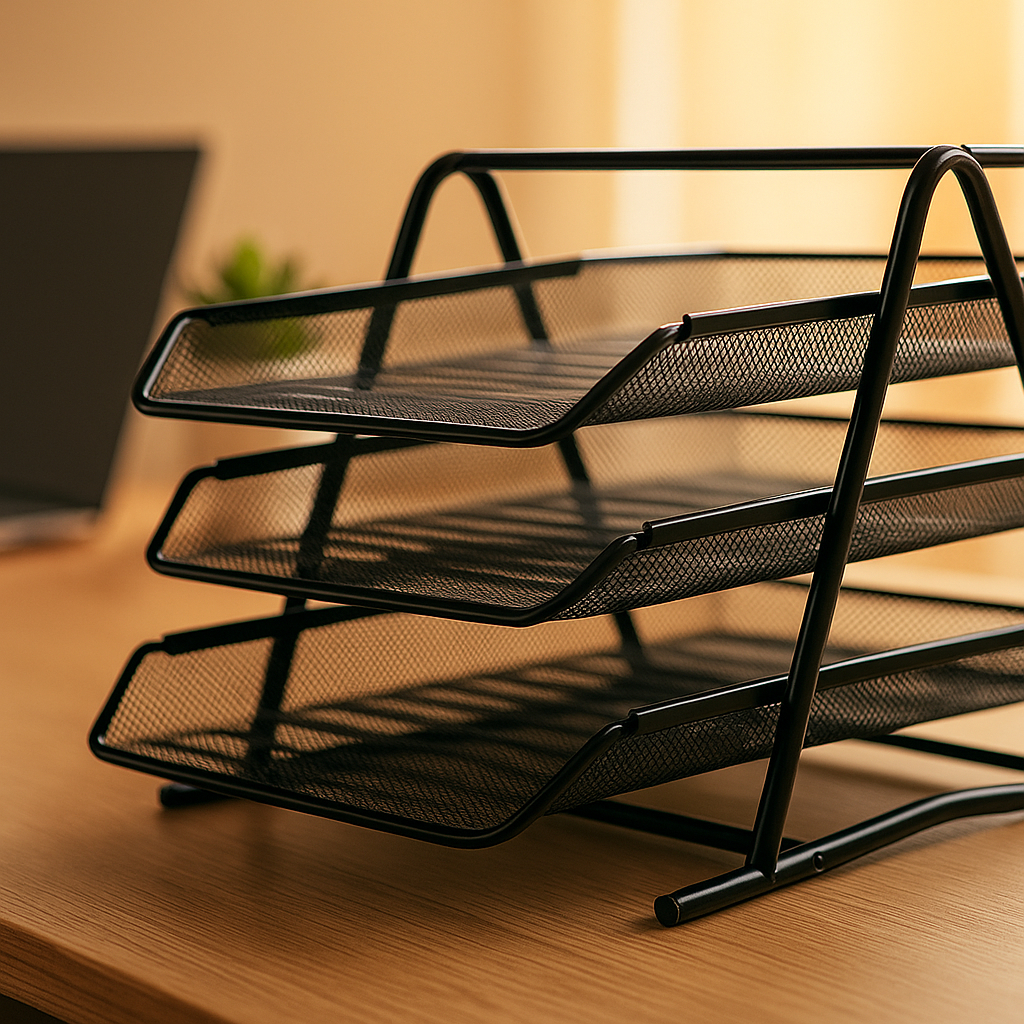 Organizador Mesa Escritório 3 Bandejas Metal A4 Escaninho Documentos Pasta Arquivo Home Office