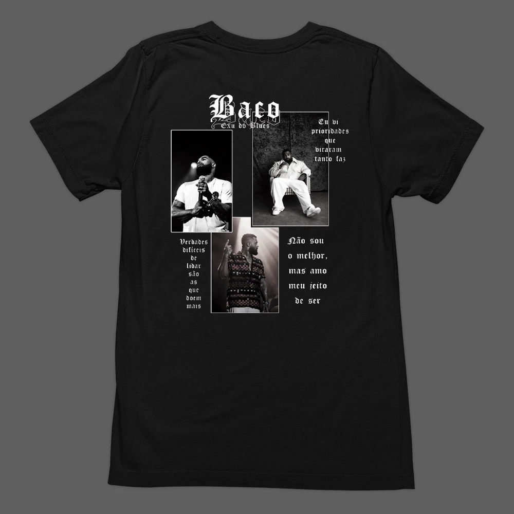 Camiseta Estampada Unissex Baco Exu do Blues 100% Algodão Personalizado Casual Cantor em Oferta na Shopee