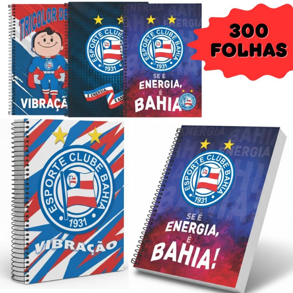Caderno 20 Matérias Universitário Masculino Time Bahia Torcedor Brasileirão Copa do Nordeste 300 Folhas Capa Dura em Oferta na Shopee
