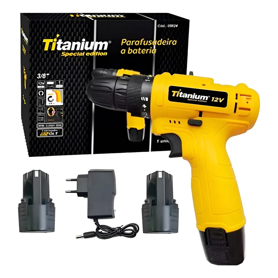Parafusadeira Furadeira Titanium 12V com 2 Baterias Maleta LED Bivolt 7743