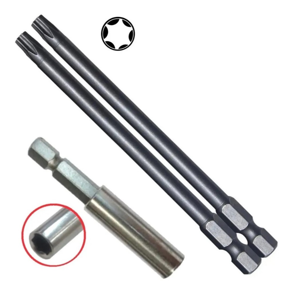 2 Bits Torx Sextavado T27 X 10cm + Prolongador Parafusadeira