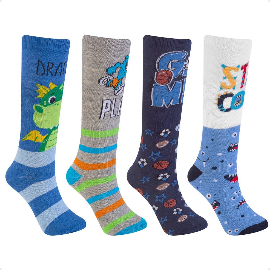 Kit 4 Pares Meia Infantil Cano Alto Órtese Patins Estampa Divertida Tendência Engraçada Desenho em Oferta na Shopee