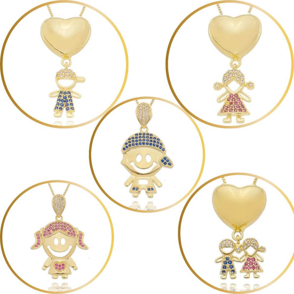 Colar Mãe Filhos Personalizado Menino ou Menina Prata ou Dourado Presente Família Semijoias