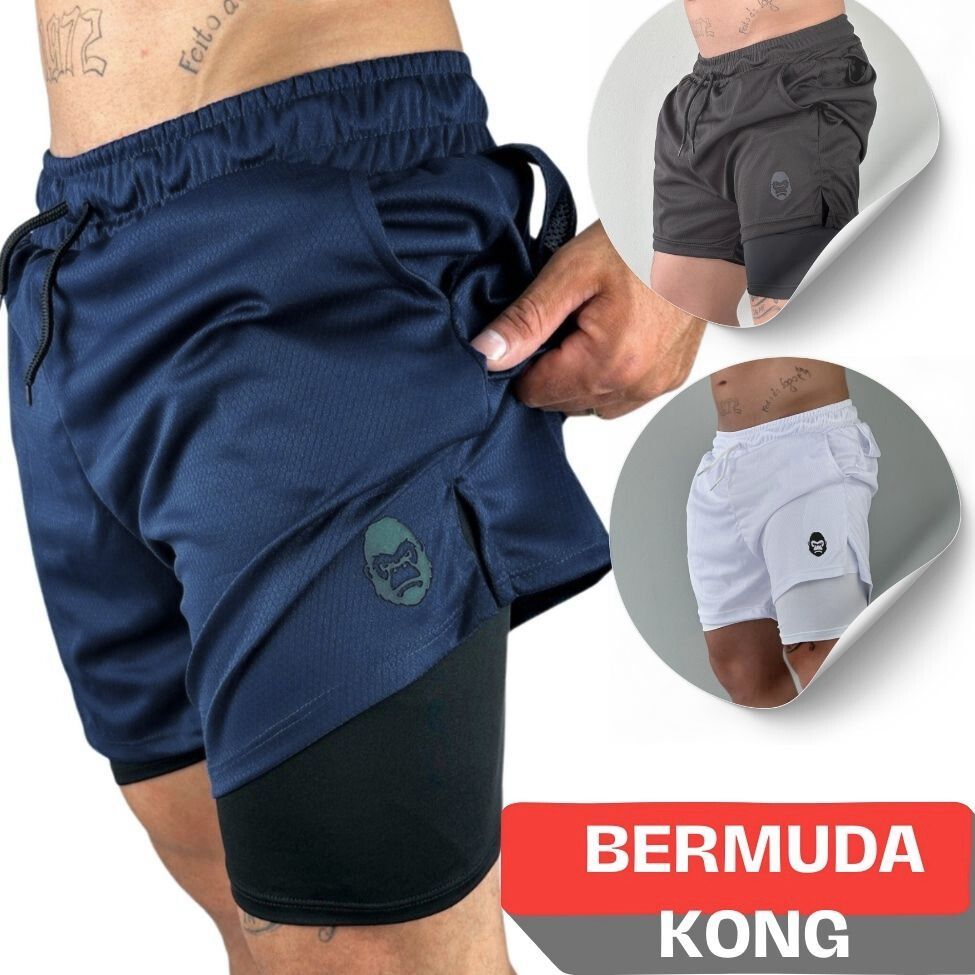 Kit 3 Bermudas Masculinas Academia 2 em 1 Cueca embutida em Oferta na Shopee