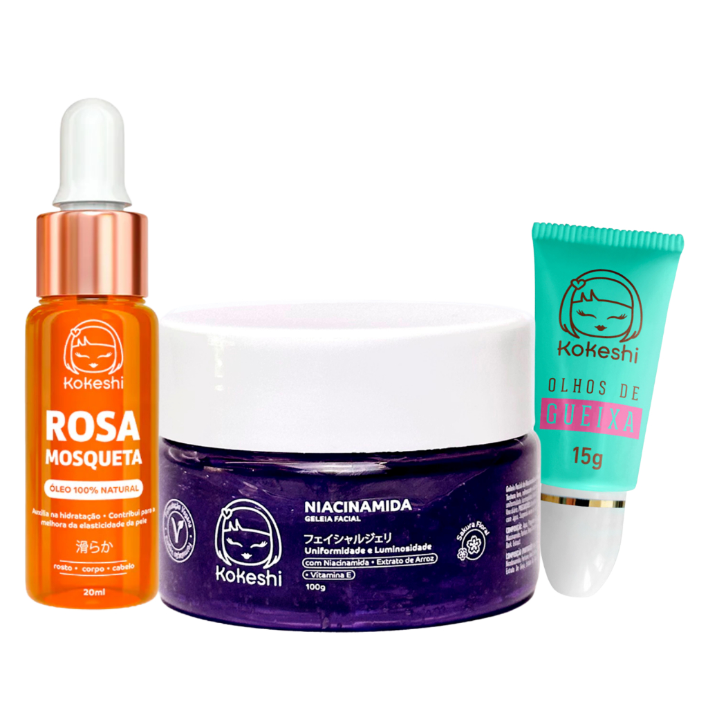 Kit Facial Olhos de Gueixa Rosa Mosqueta Niacinamida Kokeshi em Oferta na Shopee