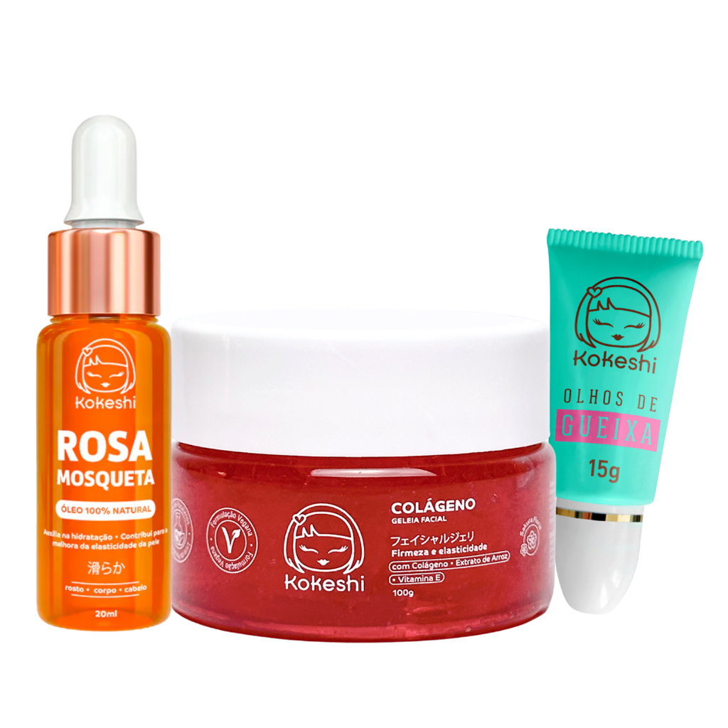 Kit Geleia de colágeno olhos de gueixa Rosa Mosqueta Kokeshi em Oferta na Shopee