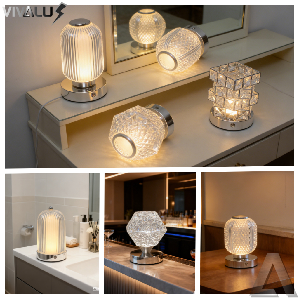 Luminária Abajur de Mesa Lâmpada Quarto Luxuosa Recarregavel Acrílico 3 Tons de Led Cromado Prata